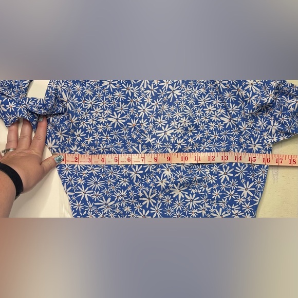 Uniqlo V Neck Long Sleeve Mini Dress Blue Daisy Floral Size XS Pockets Printed - Picture 4 of 8